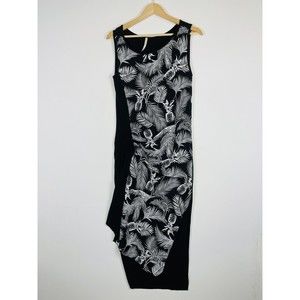 Michael Farrell  Dress Womens Small Black White Tropical Sleeveless Asymmetrical
